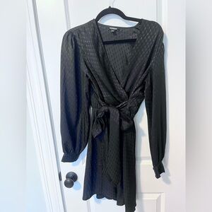 Express Long Sleeve Black Dress with Front Tie